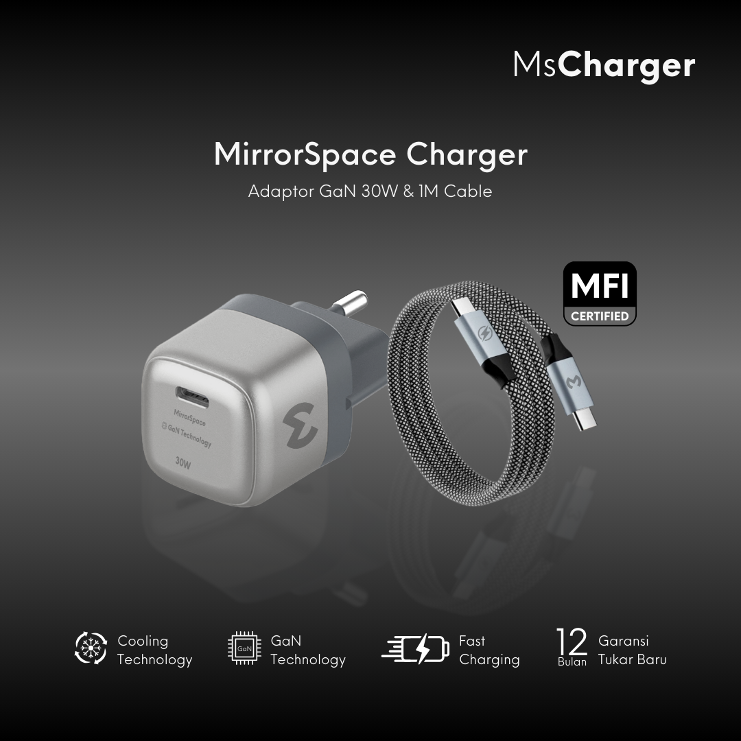 MirrorSpace Charger Adaptor GaN 30W & 1M Cable Fast Charging - MirrorSpace